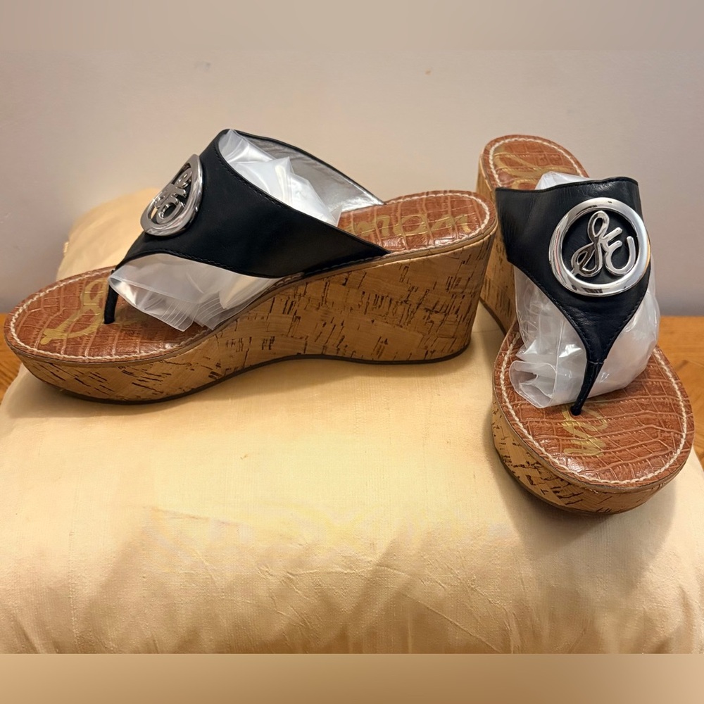 Sam Edelman Ruth Wedge Black Sandals Size 8 (EU 39)